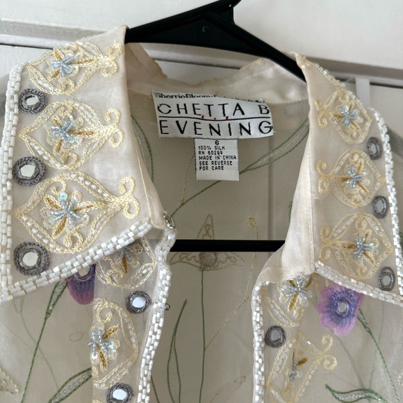 Vintage Chetta B Evening Beaded Silk Long Sleeve Blouse - Picture 5 of 7
